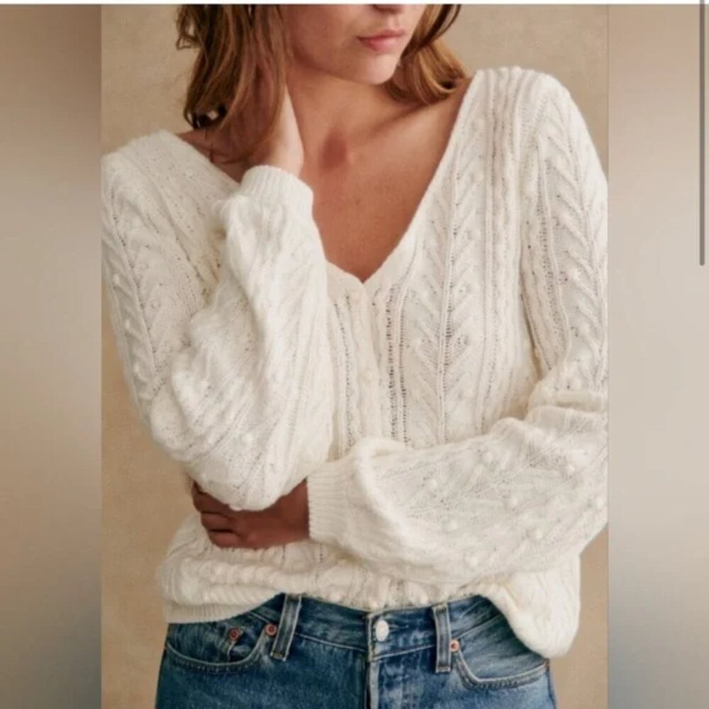 Sezane Beryl Cardigan 100% Cotton in Ecru - XXL